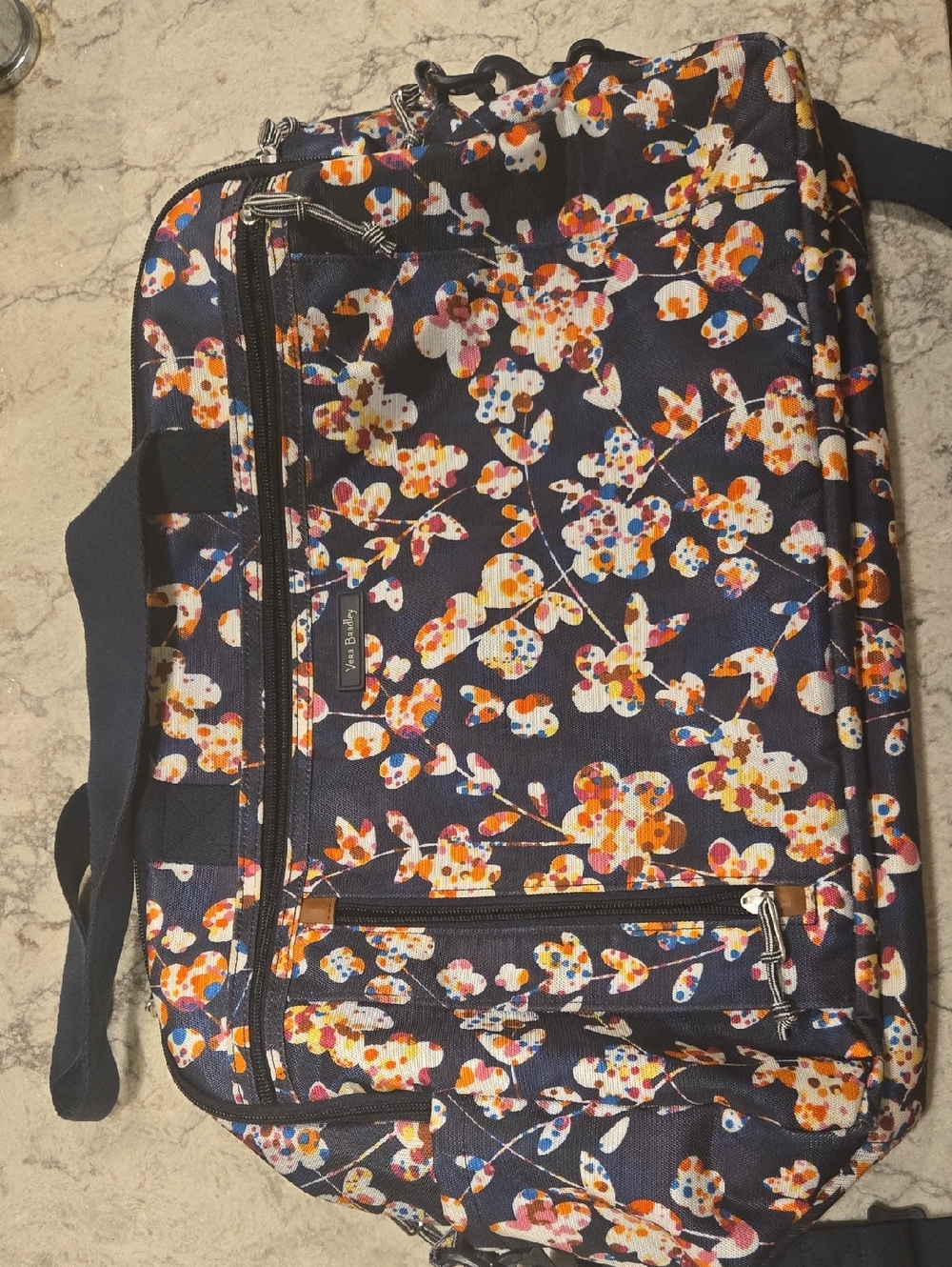 Navy Floral Pattern Weekender Bag